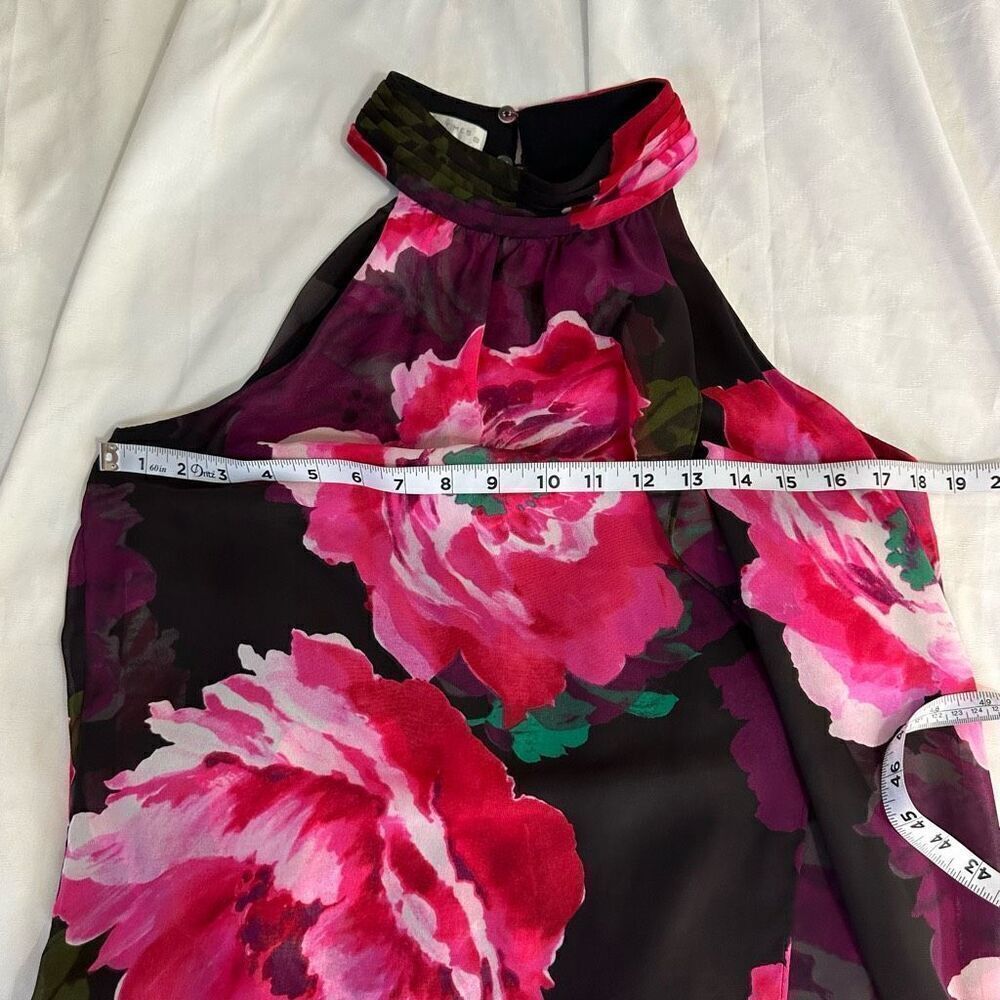 London Times Floral Chiffon Halter Neckline Mini Dress Womens 6 Girlcore Glam - Picture 7 of 9